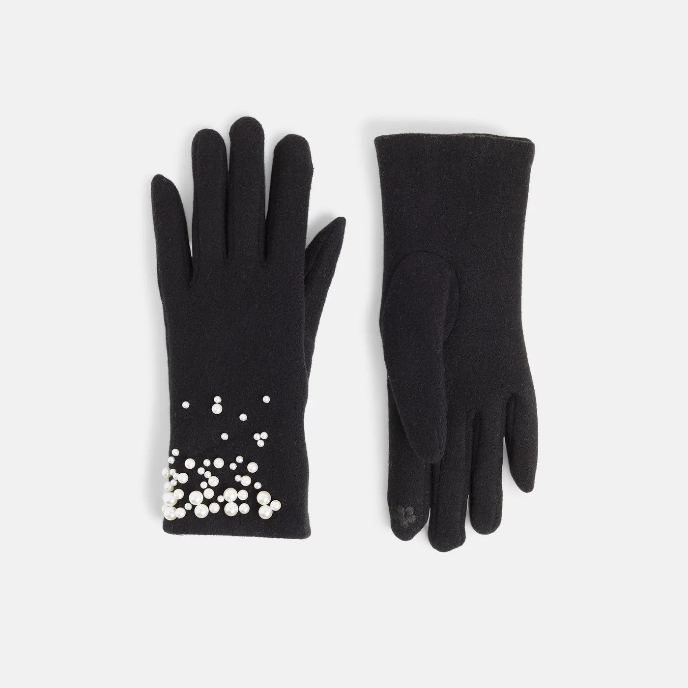 Pearly Wrist Touch Screen Gloves - Black