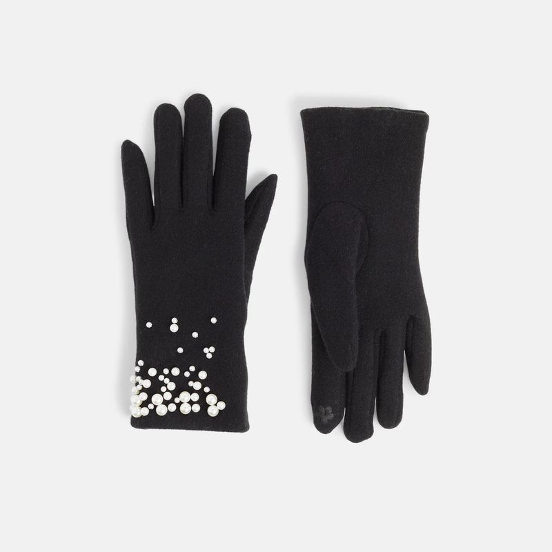 Pearly Wrist Touch Screen Gloves - Black