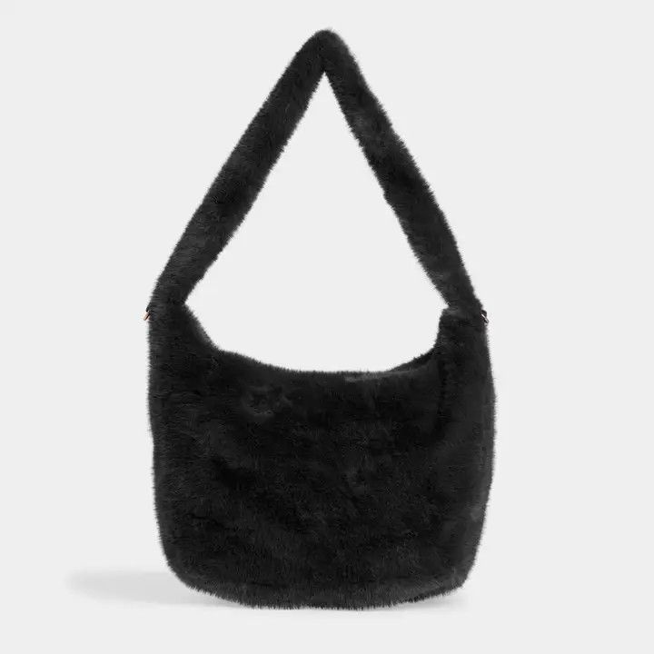 Corinna Faux Fur Shoulder Bag - 2 colors, Color: Black