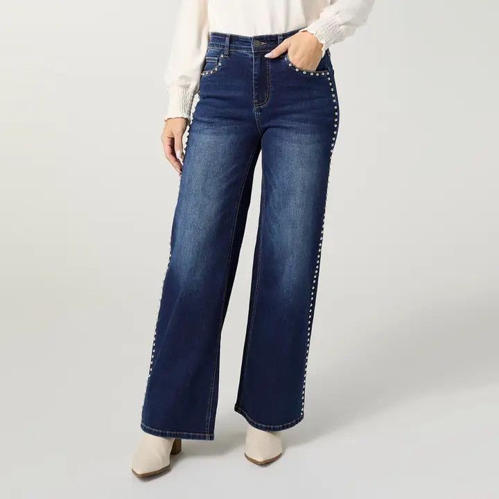 Everstrech Wide Leg with Stud Details