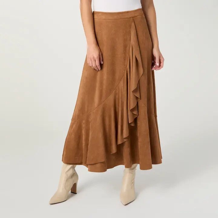 Canyon Faux Suede Skirt w/Ruffle