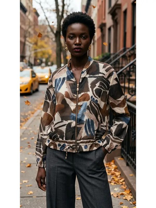 Lightweight Brown Abstract Brushstroke Tencel Jacket O/S