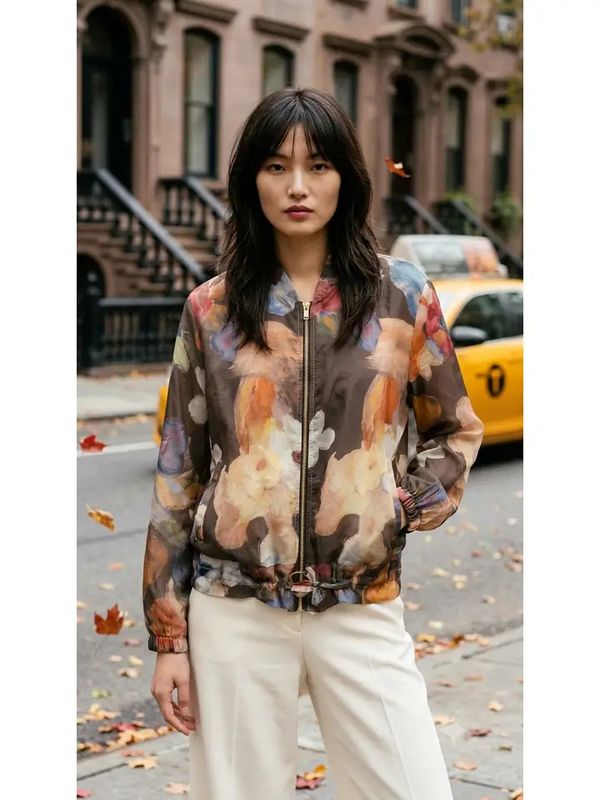 Lightweight Brown Watercolor Floral Tencel Jacket O/S