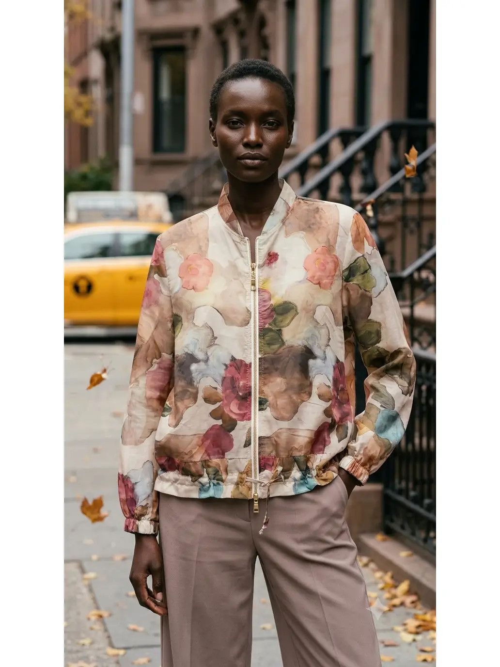 Lightweight Beige Watercolor Floral Tencel Jacket O/S