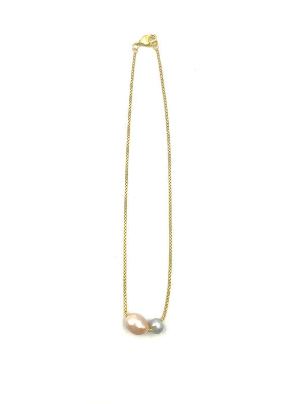 Kona Double Pearl Necklace Matte Gold