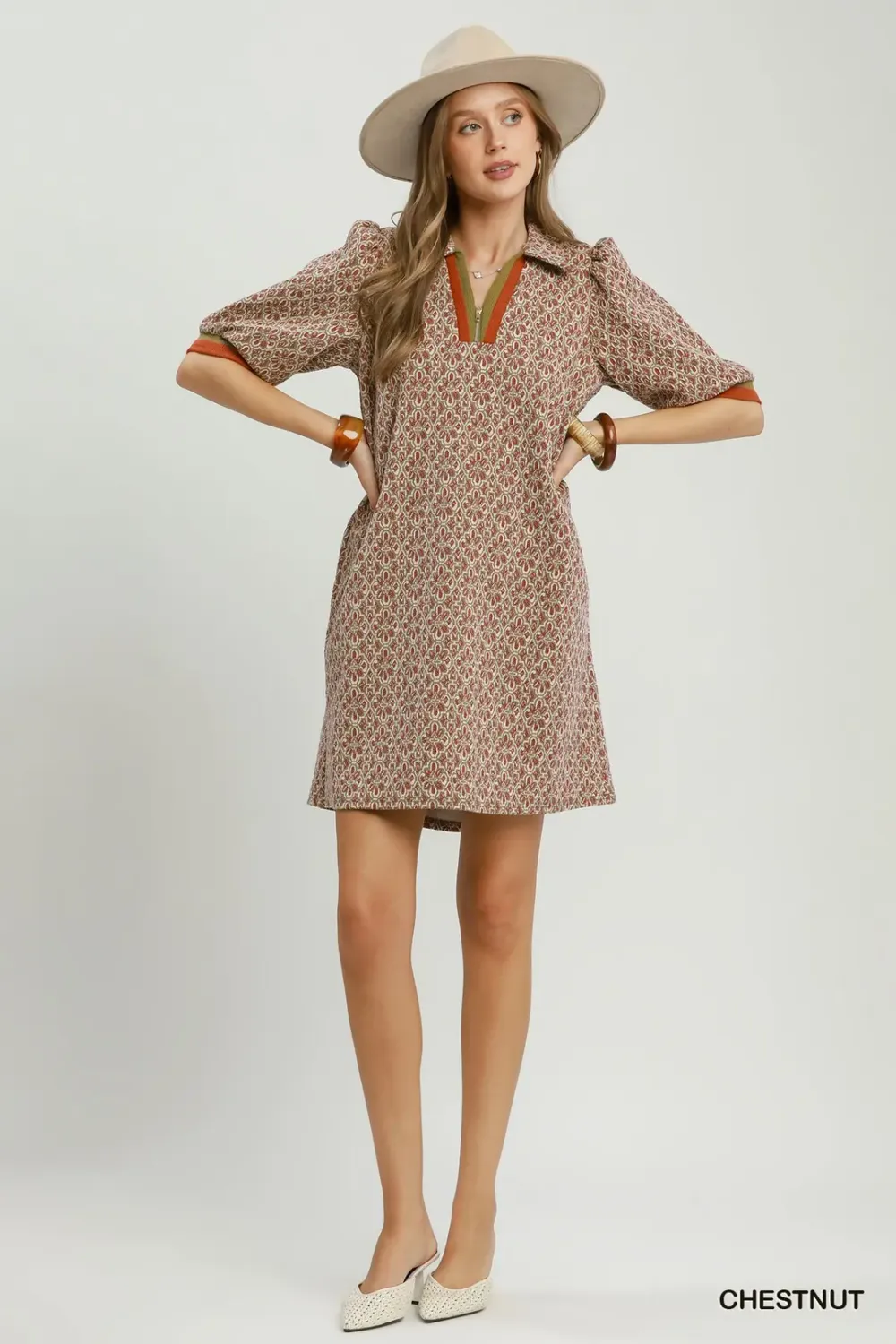 Half-Zip Collared Shift Dress - 2 Colors
