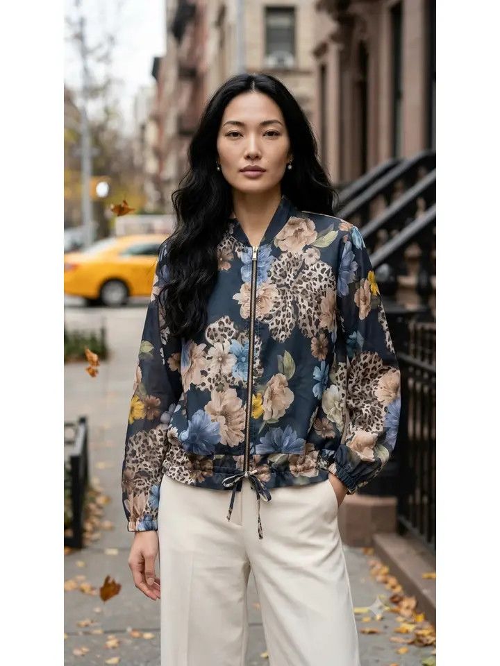 Lightweight Black Floral Leopard Zip Shirt O/S