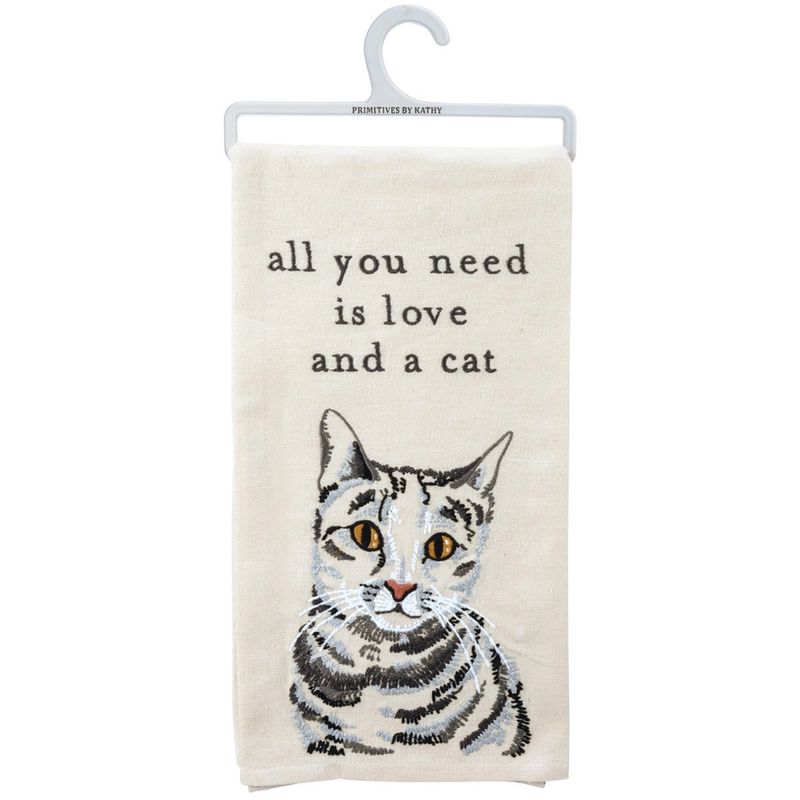 Love and a Cat Embroidered Kitchen Towel