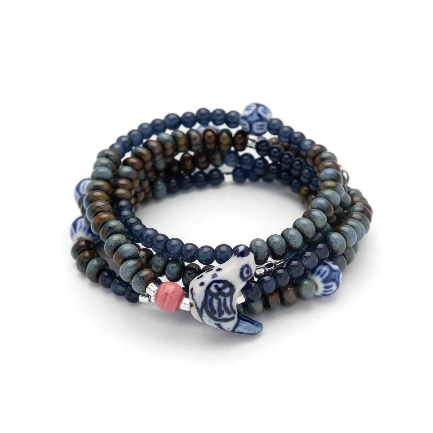 Ceramic Bead Wrap Bracelet/Necklace - Peace/Dove