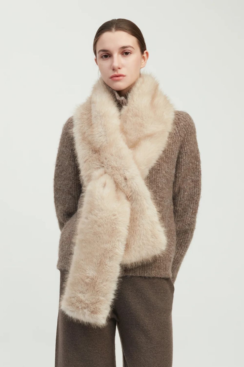 Faux Fur Keyhole Stole, Color: Beige