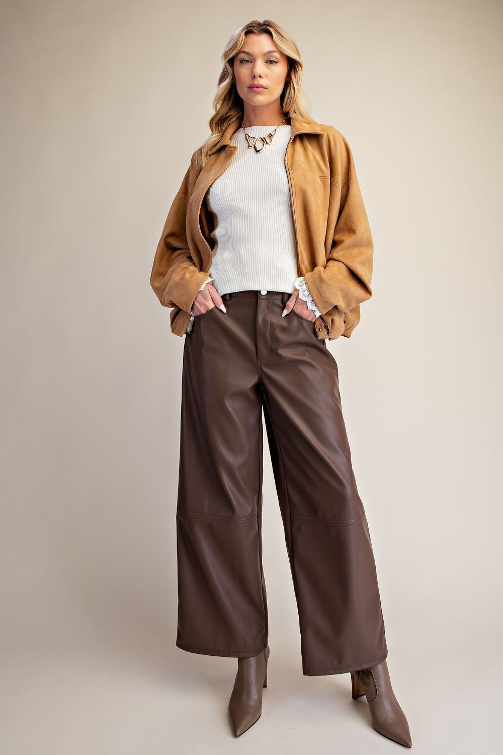 Faux Leather Pants Brown