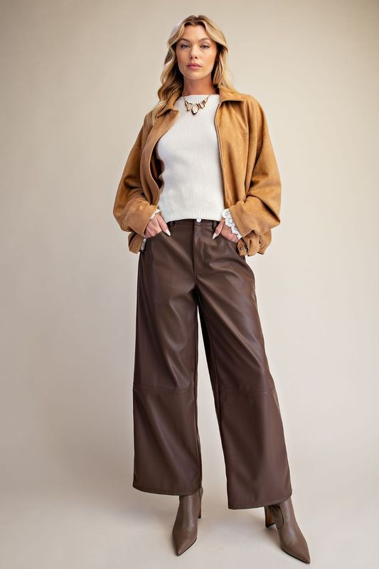 Faux Leather Pants Brown