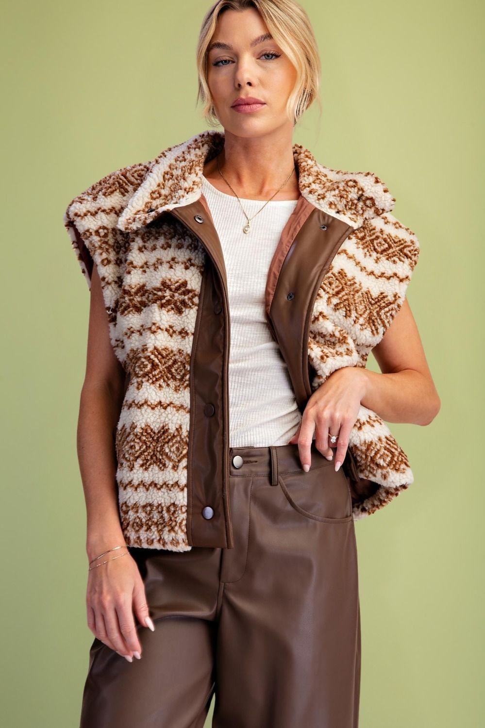 Ethnic Sherpa Button Down Vest