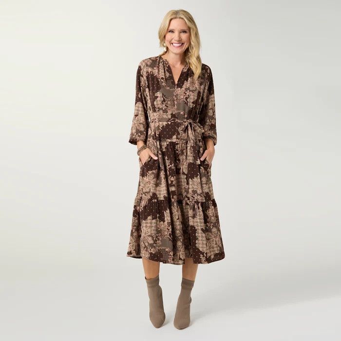 Fernanda Printed V-Neck Dress Chocolate S/M