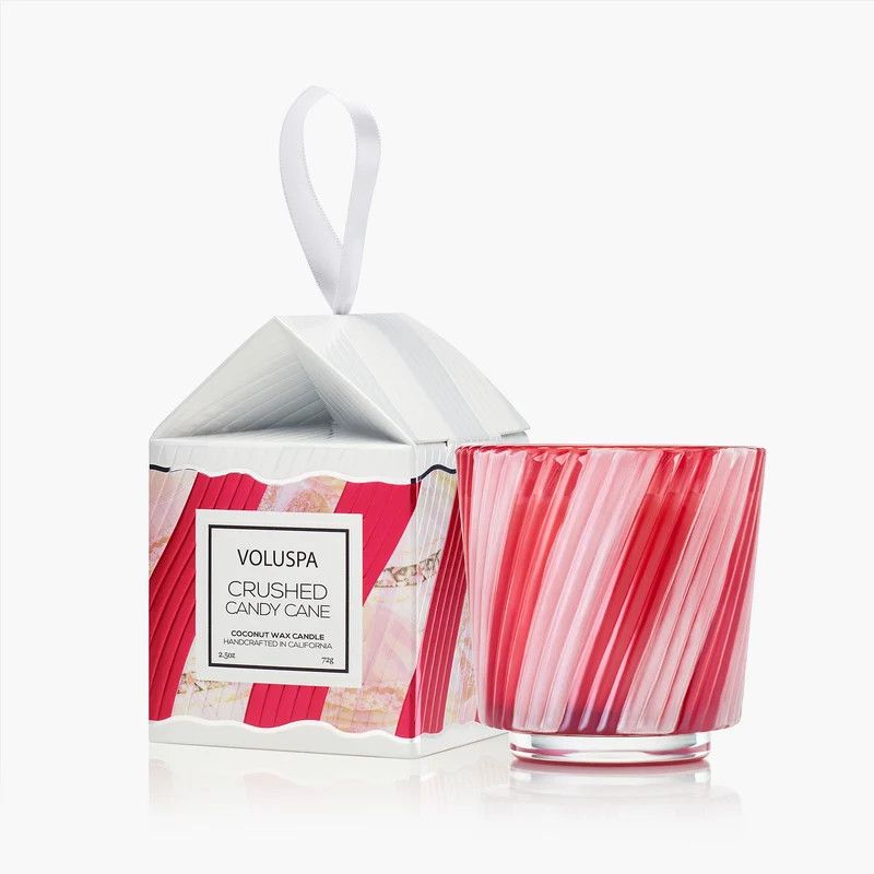 Crushed Candy Cane Ornament Pedestal Candle 2.5oz