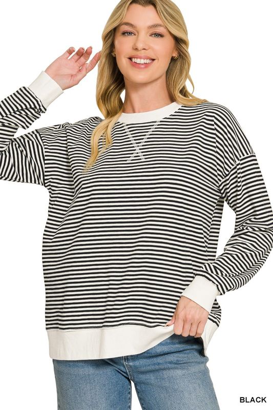 Striped Rib Banded Pullover