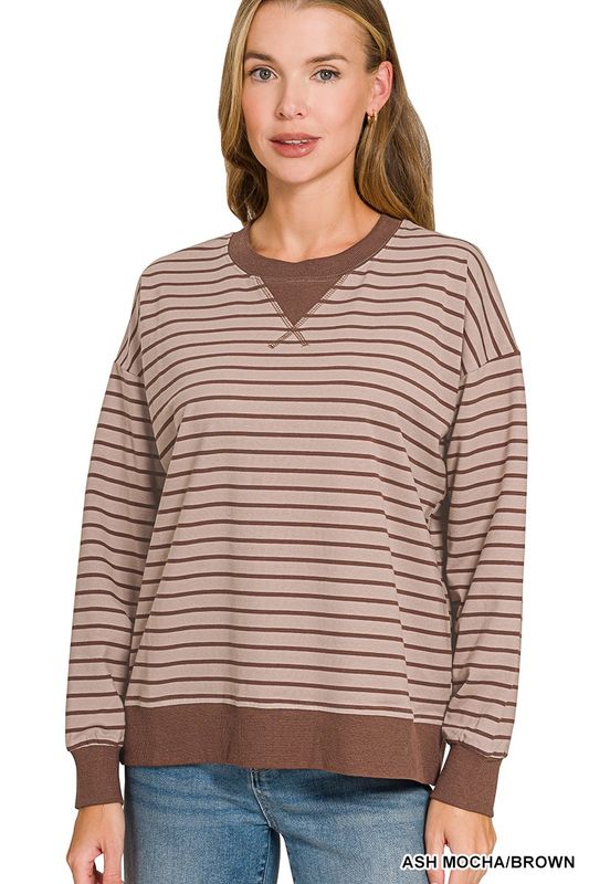 Striped Rib Banded Long Sleeve Top