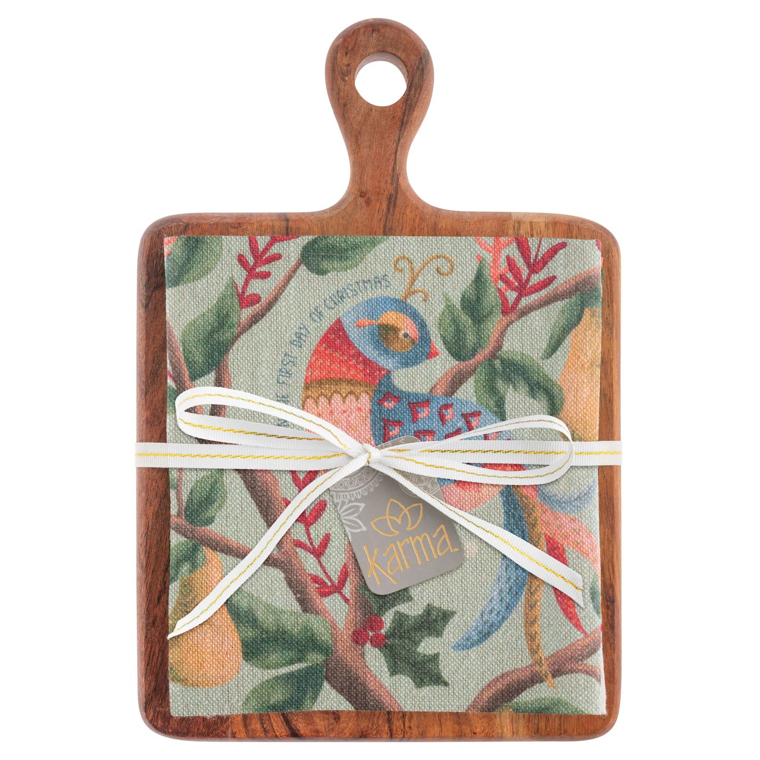 Holiday Cutting Board w/Tea Towel Partridge Pear Tree