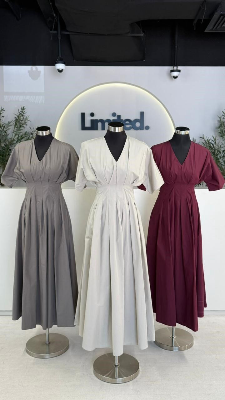 DP 2025141 VNECK PLEATED DRESS