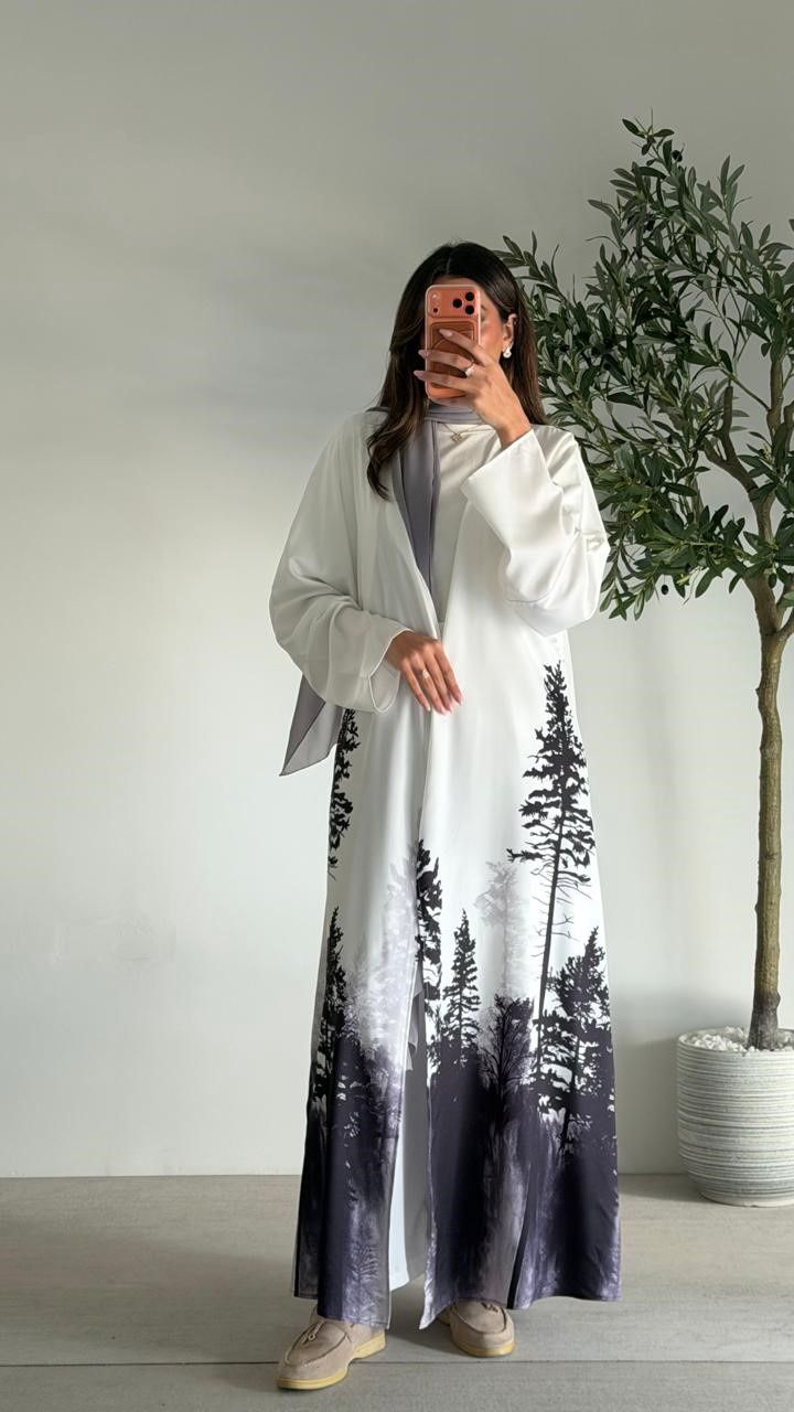 Abaya 1078  W/Shela, color: WHITE/BLACK, size: FREESIZE