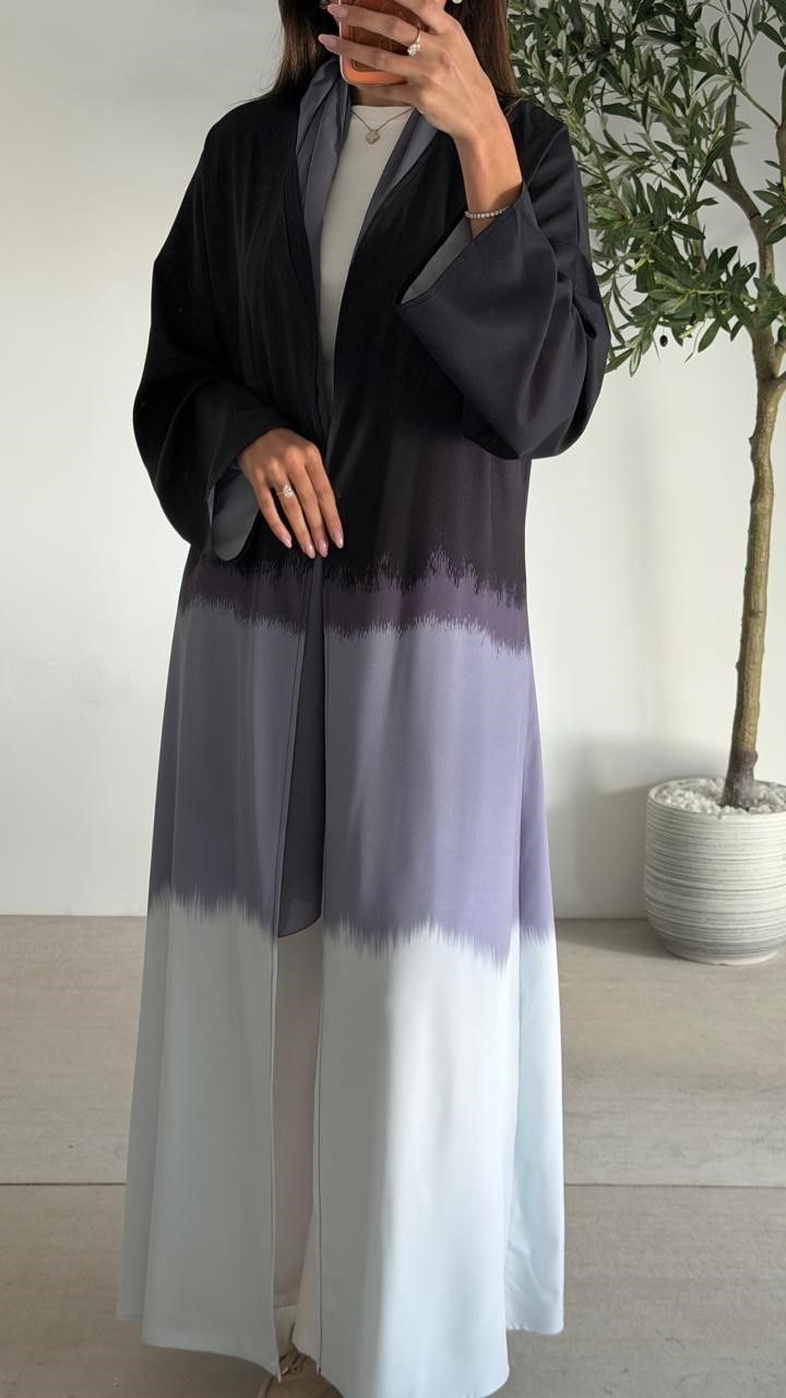 Abaya 1076  W/Shela, color: BLACK/GREY, size: FREESIZE