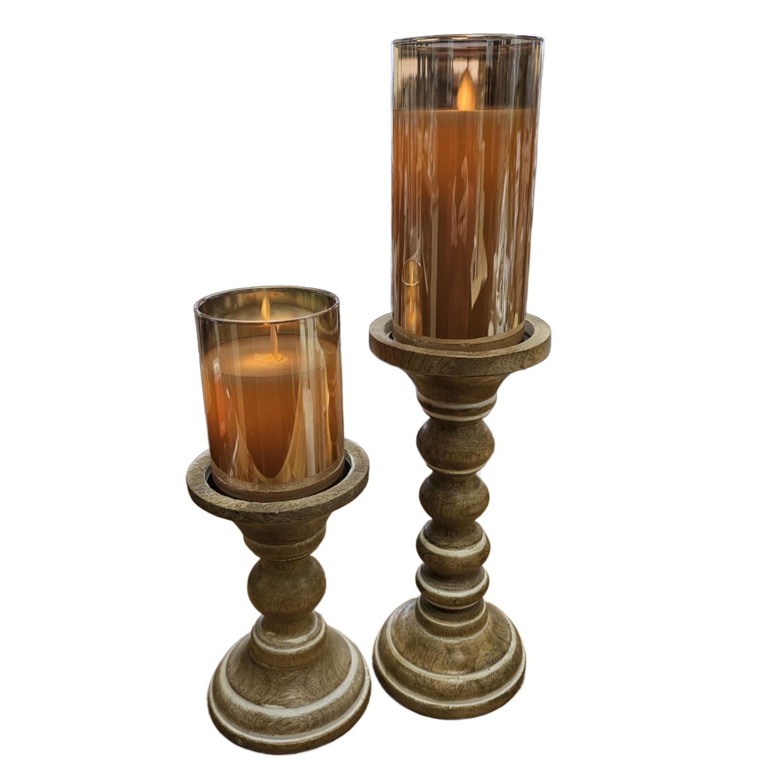 Amber Glass Cylinder Moving Flame LED Candle 3x6