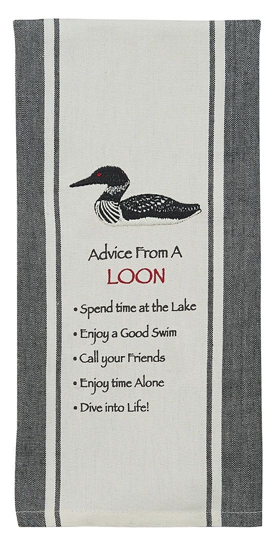 ADVICE FROM A LOON PRINTED EMBROIDERED DISHTOWEL