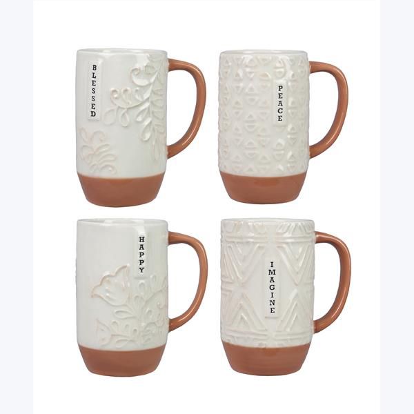 Ceramic TerracottaInspirational Mugs, 4 Ast.