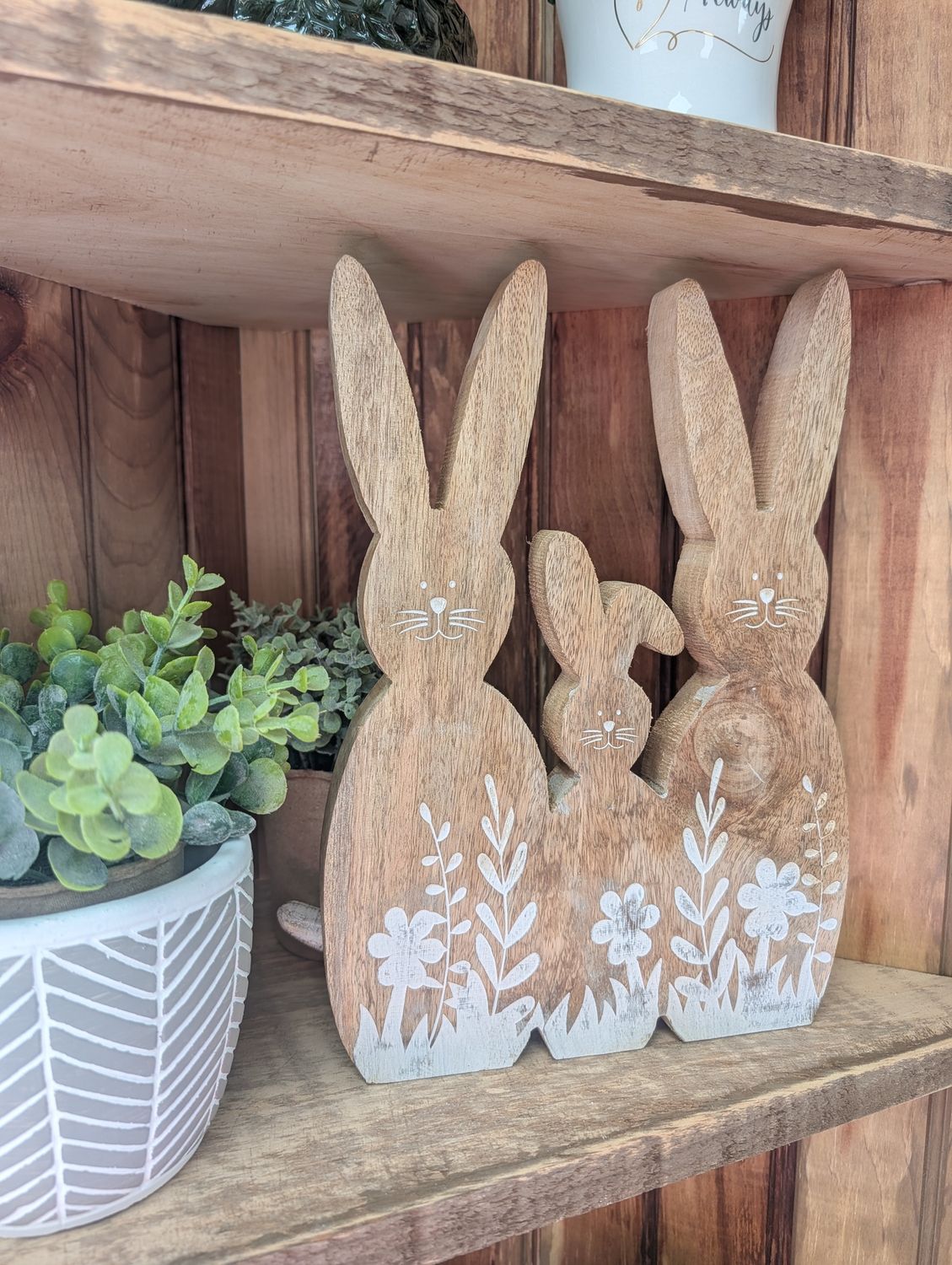 Trio Wooden Bunny 12x5in