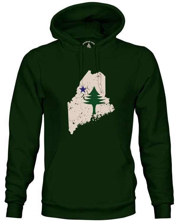 State of Maine Flag Dark Green Hoodie, Size: Medium
