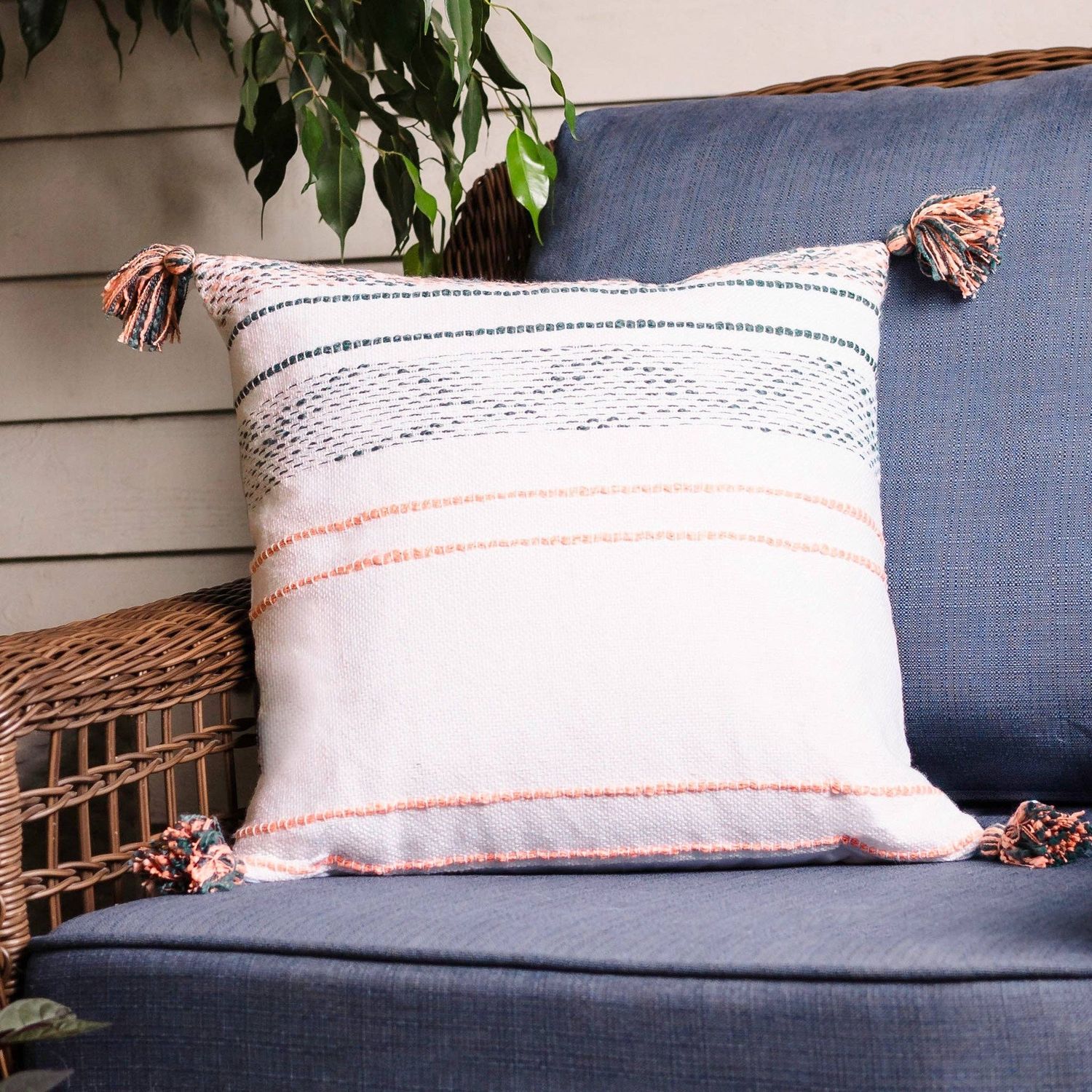 Tylanne 18X18" Handwoven Recycled Outdoor Throw Pillow