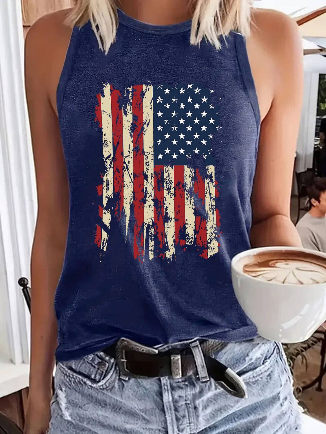 4th of July Flag Tank Top, Color: DarkBlue, Size: S