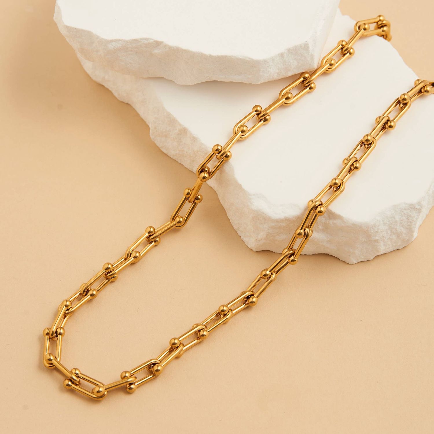Waterproof Necklace 18" Chunky U-Link Chain Narelle, Color: Gold