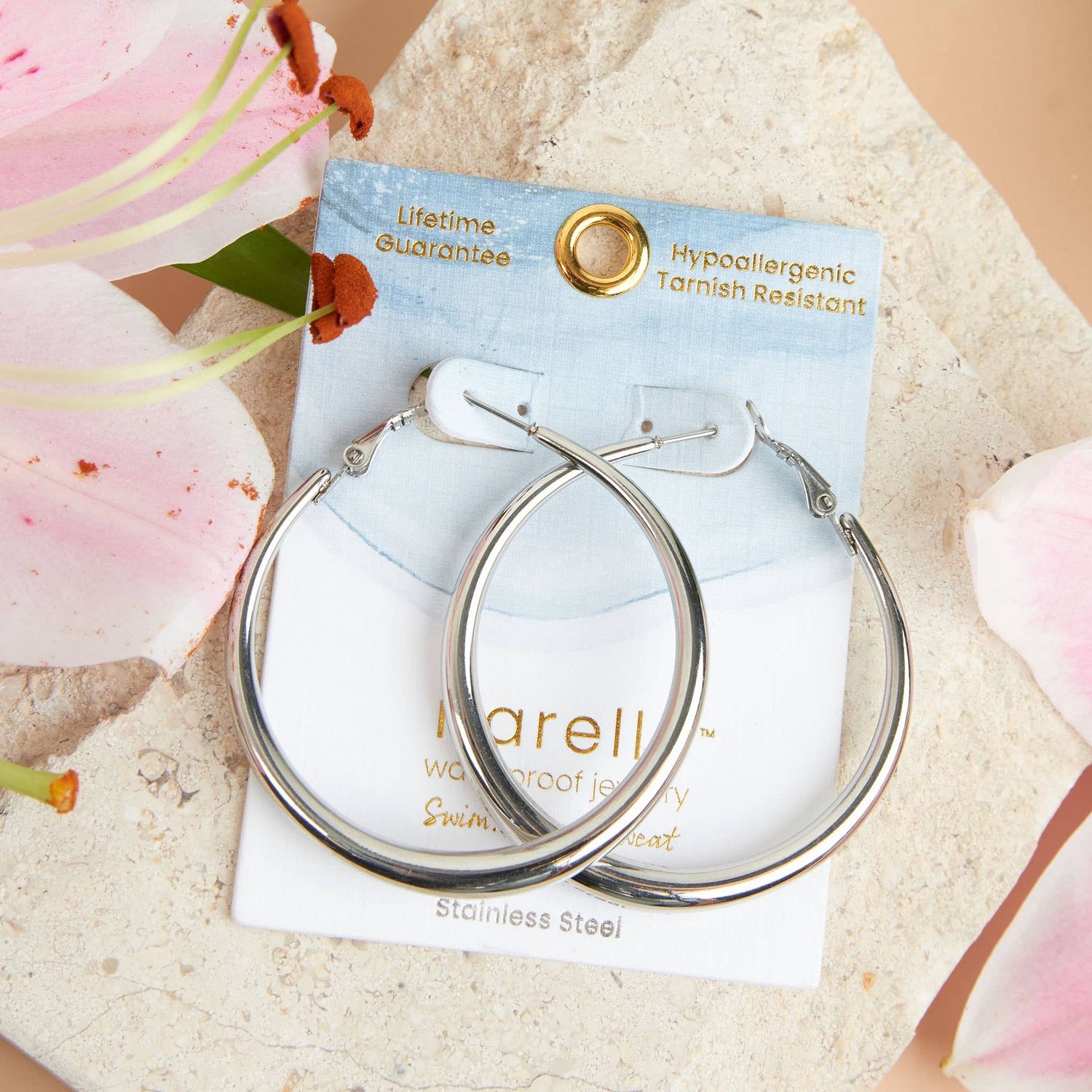 Waterproof Earrings Narelle Chunky Hoops in 18K Gold + Steel, Color: Silver