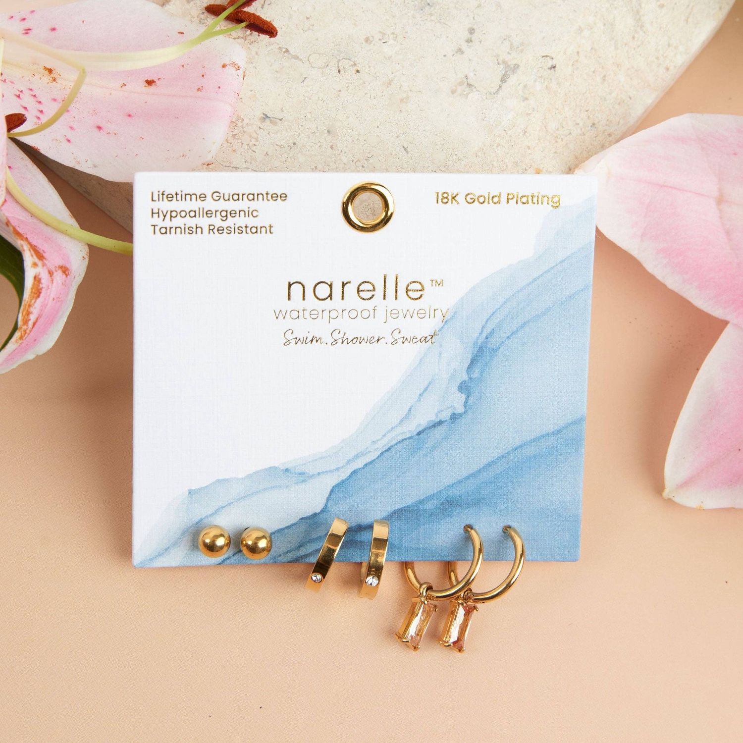Narelle Waterproof Charm Hoop Earring Trio, Color: Yellow Gold