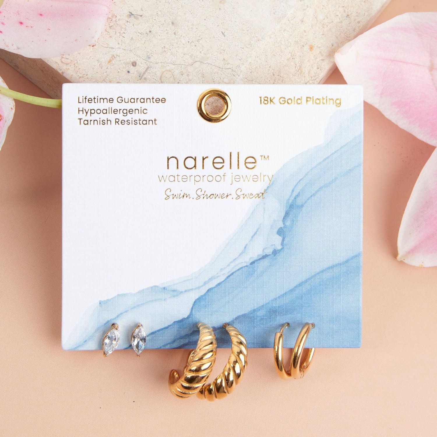 Waterproof Earrings Narelle Half Moon Hoop Trios, Color: Yellow Gold