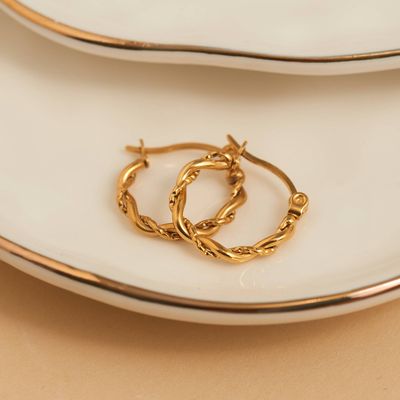 Waterproof Earrings Twisted Hoop Pin Catch in Gold &amp; Steel