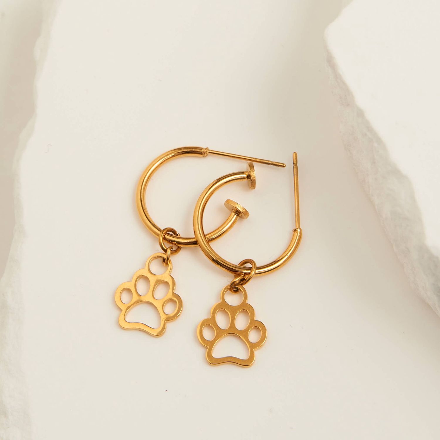 Waterproof Earrings Paw Print Pet Charm C Hoop Narelle, Color: Gold