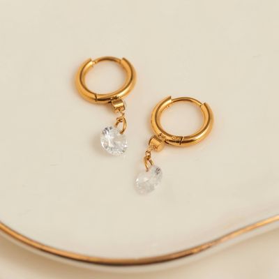 Waterproof Earrings Dangle CZ Charm Huggie in Gold &amp; Steel