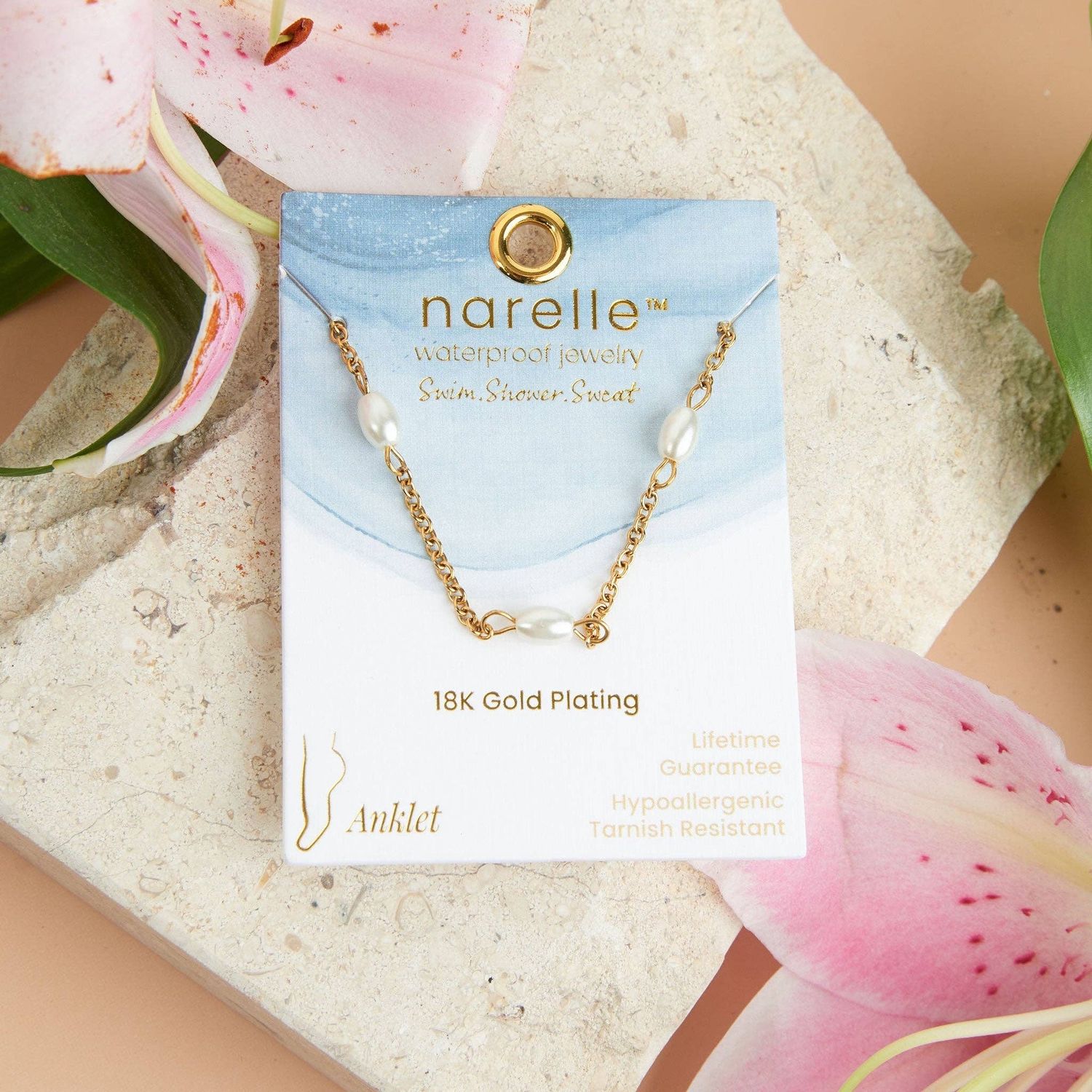 Narelle Waterproof Gold Plated Pearl Anklet