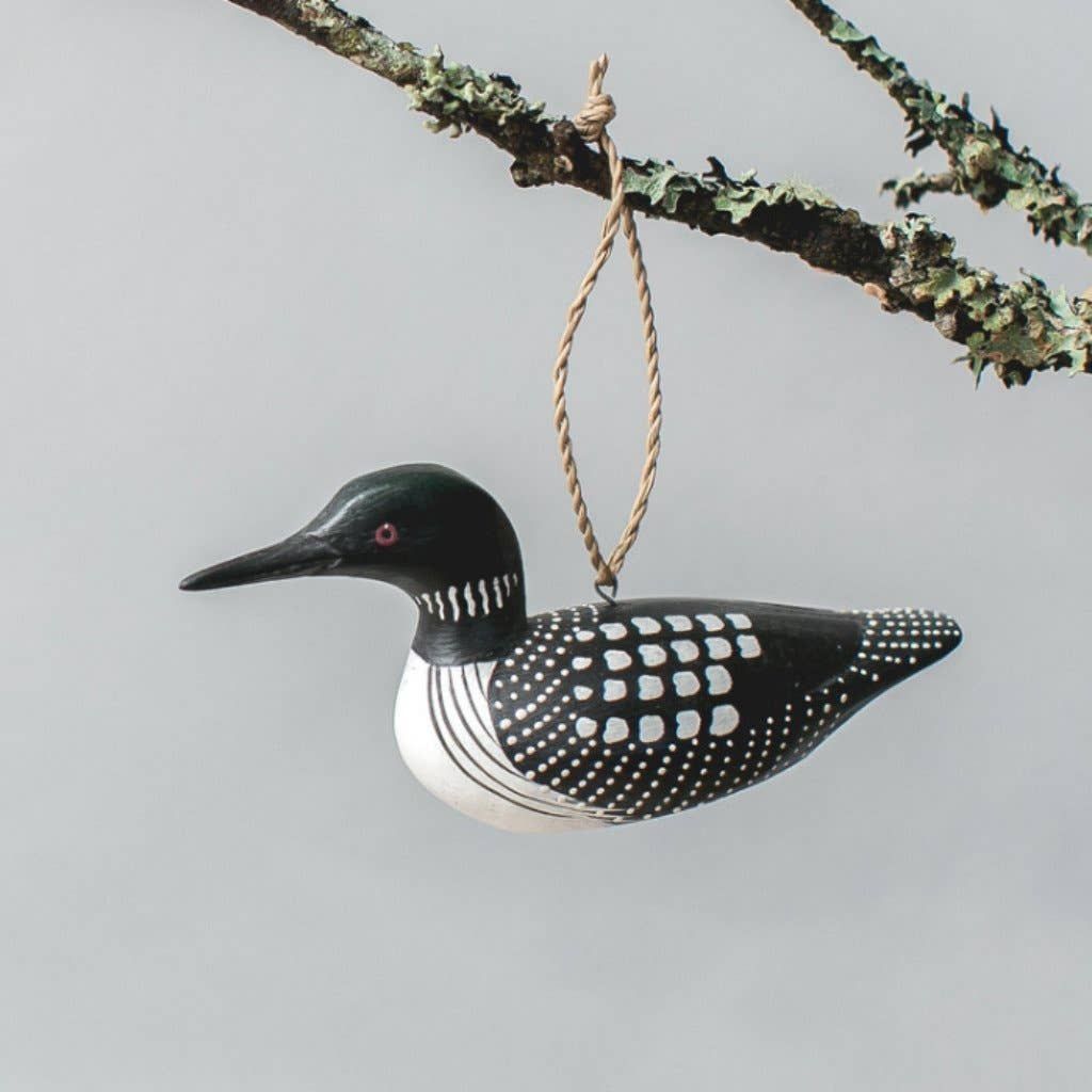 Hanging Loon - 2.5"H -Carved Wooden Ornament