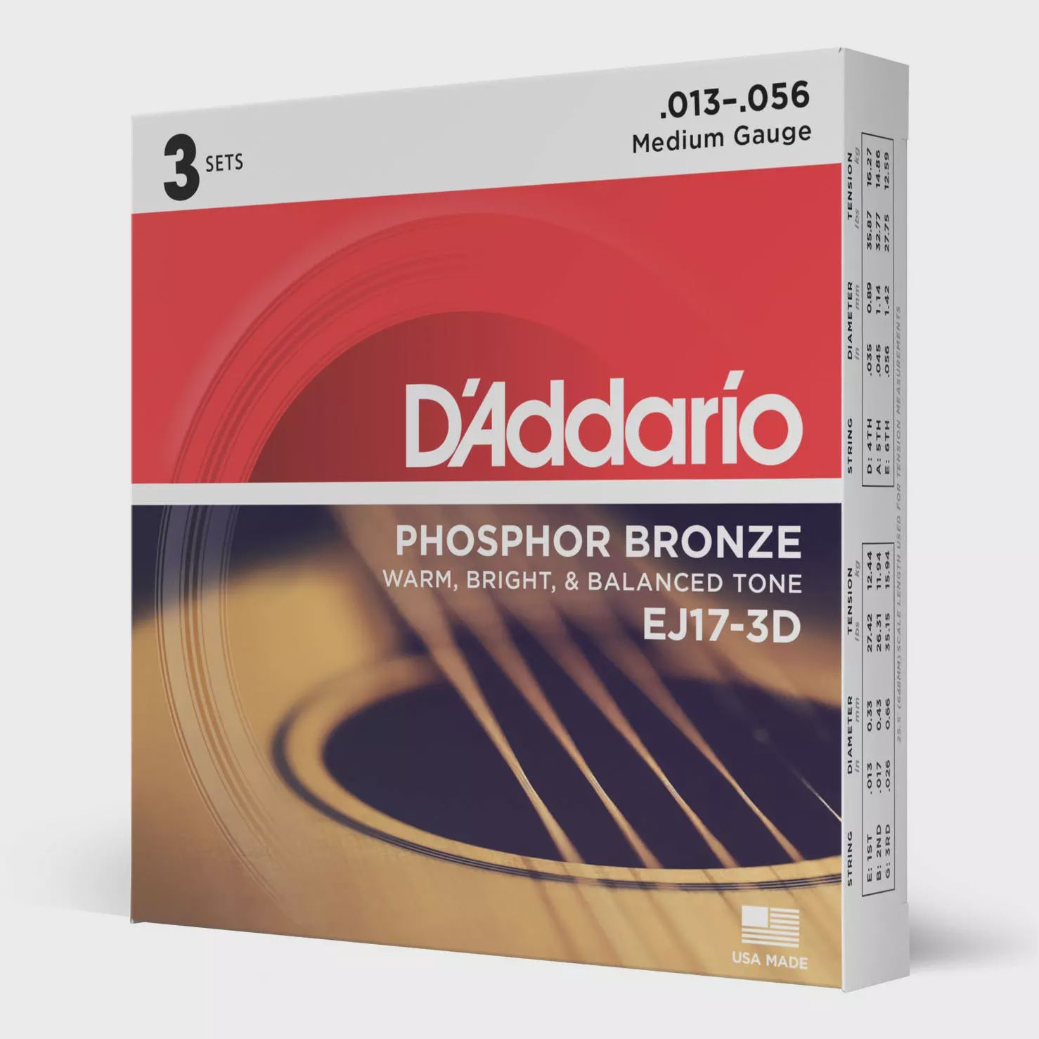 D'Addario EJ17-3D 13-56 Medium Gauge Acoustic Guitar Strings - 3 Pack