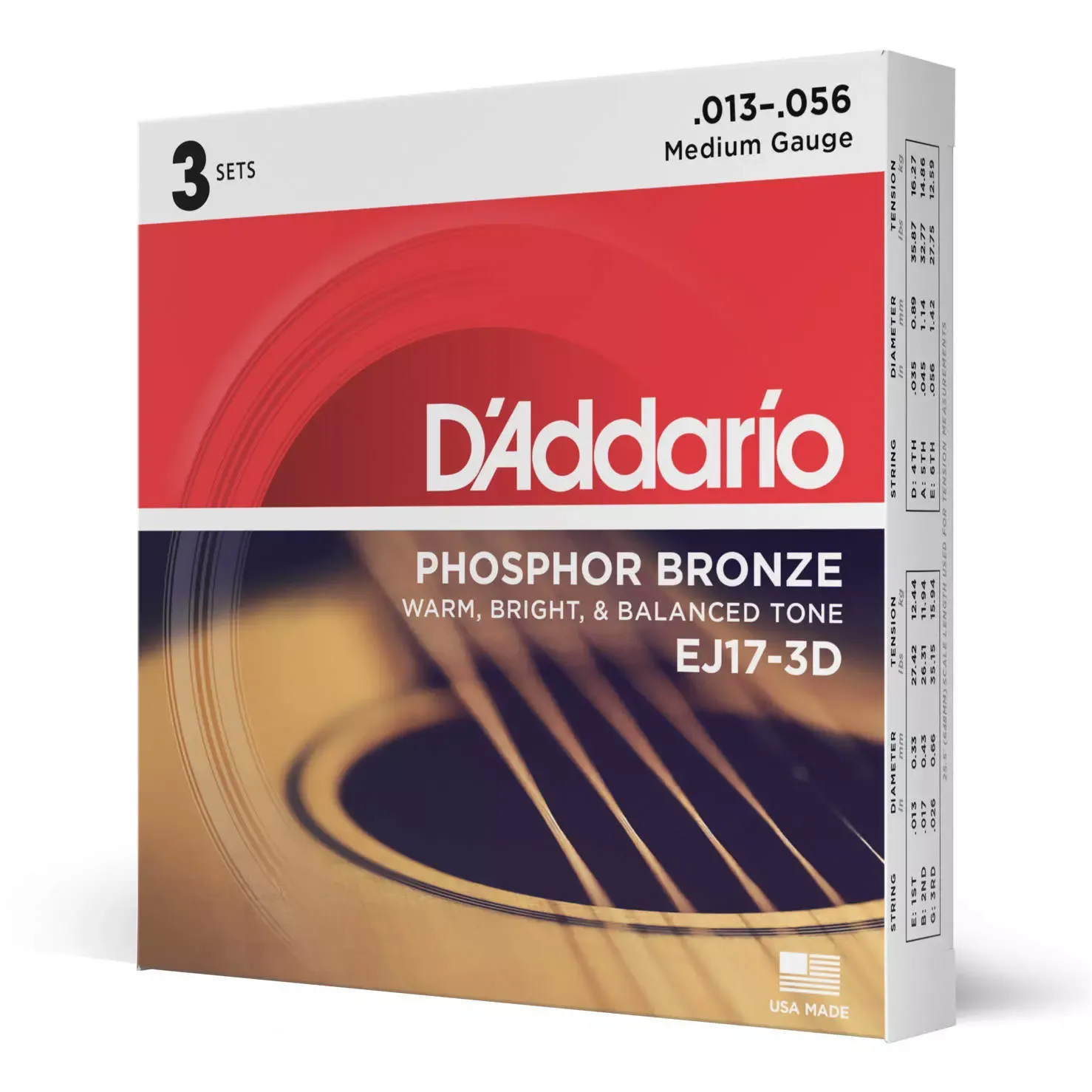 D'Addario EJ17-3D 13-56 Medium Gauge Acoustic Guitar Strings - 3 Pack