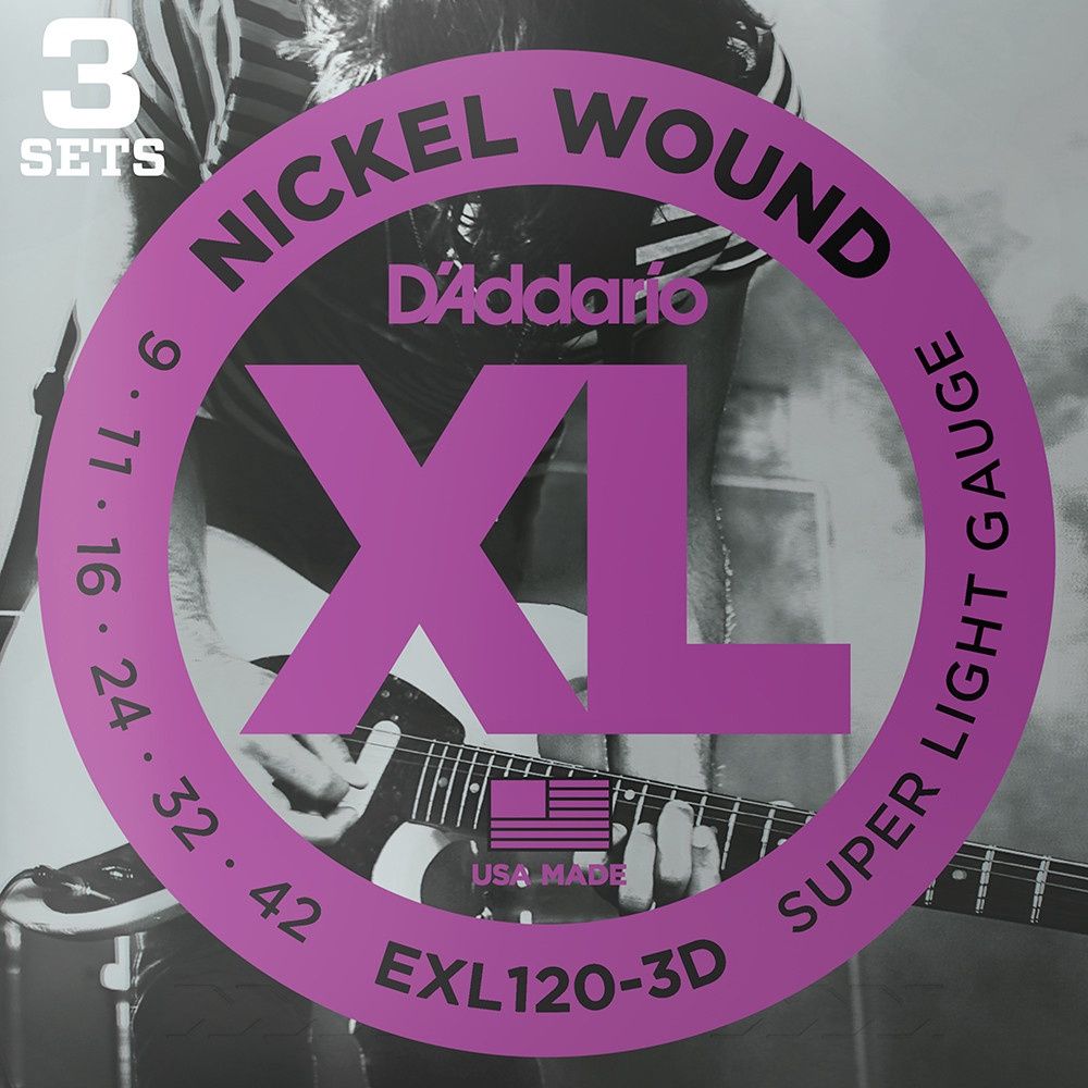 D'Addario EXL120-3D 09-42 Super Light Guitar Strings - 3 Pack