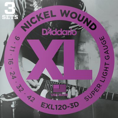 D'Addario EXL120-3D 09-42 Super Light Guitar Strings - 3 Pack