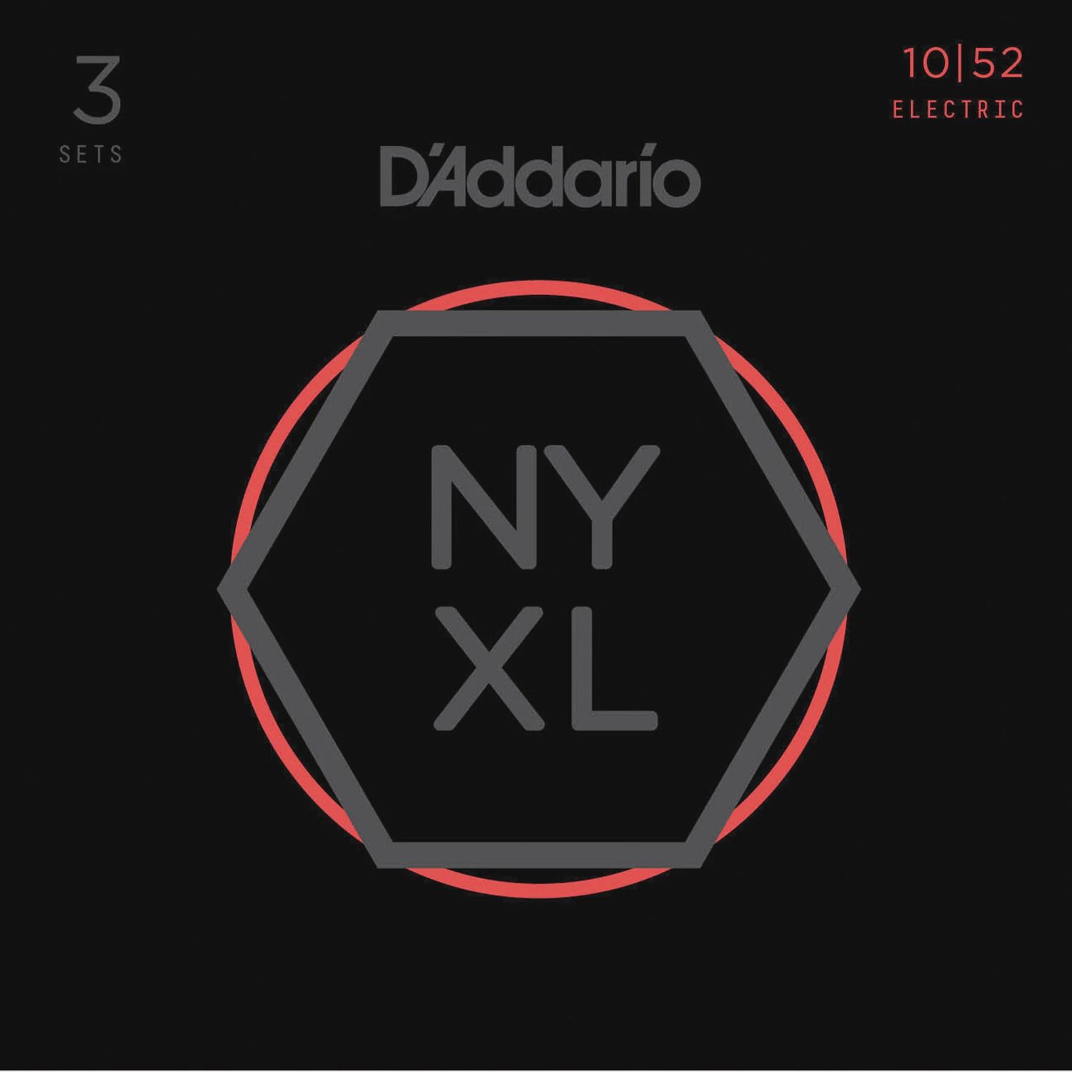 D'Addario NYXL1052-3P 10-52 Regular Light Top/Heavy Bottom NYXL Guitar Strings - 3 Pack