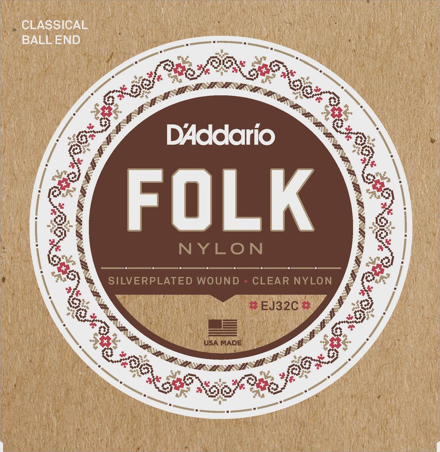 D'Addario EJ32C Regular Tension Folk Ball End Nylon Guitar Strings