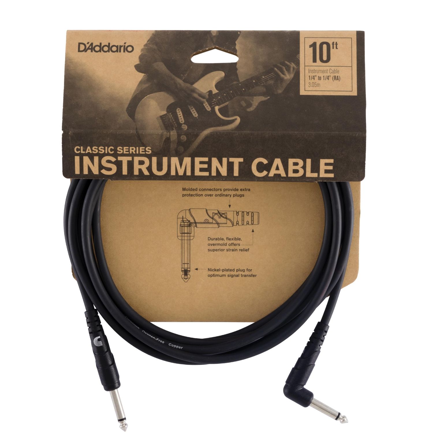 D'Addario Classic Series Straight to Right-Angle, 10ft.