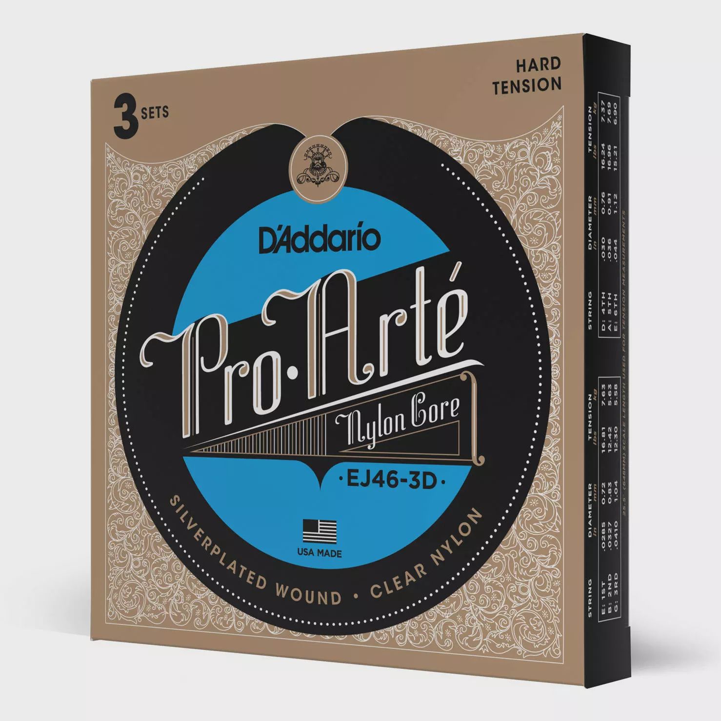 D'Addario EJ46C Hard Tension Pro Arte Classical Strings - 3 Pack