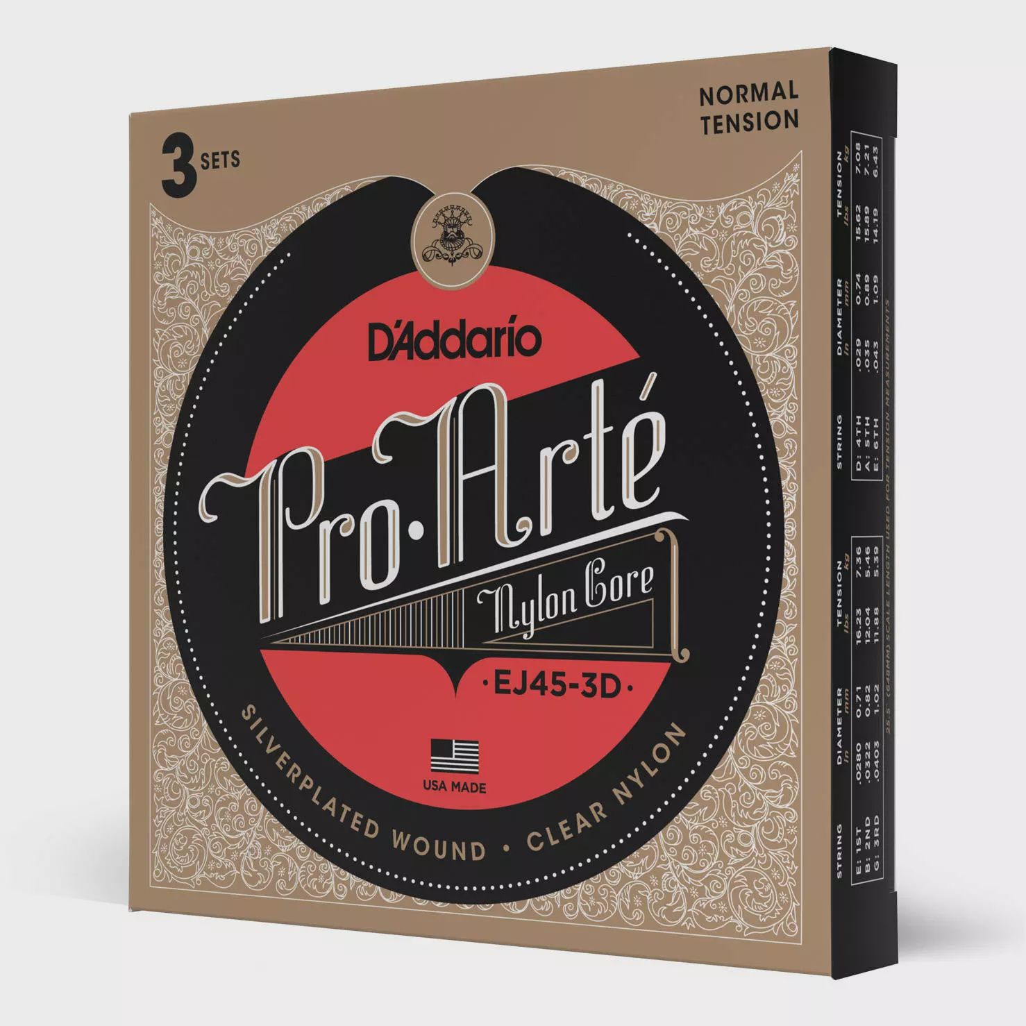 D'Addario EJ45-3D Normal Tension Pro Arte Classical Guitar Strings - 3 Pack